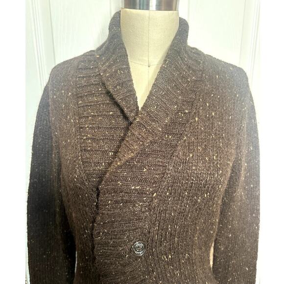 Ralph Lauren Chaps Brown Alpaca Wool Blend Knit Sweater Shawl Collar Womens M - Picture 4 of 6